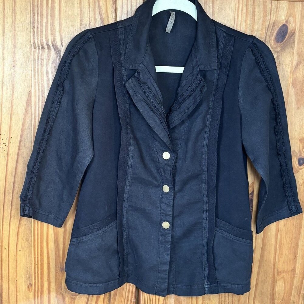 XCVI Black Ramie Button Front 3/4 Sleeve Jacket Women's Size Small S Pockets